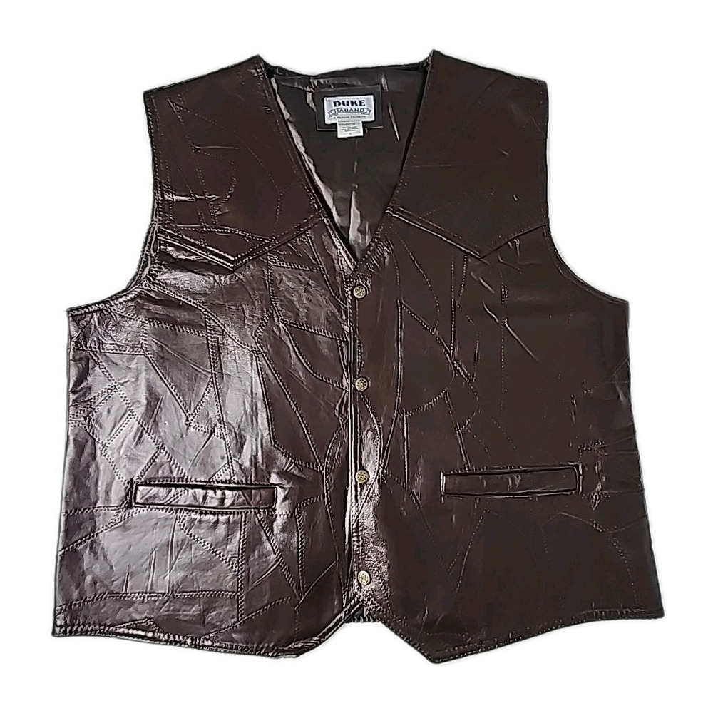 Vintage Leather Patchwork Haband Vest Men's XL Western Biker Espresso Brown NWOT
